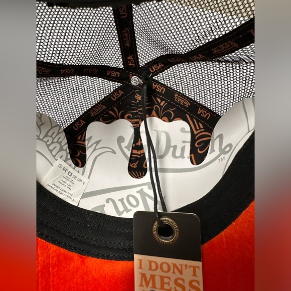 Von Dutch Trucker Hat Orange Velvet  Embroidered Logo Unisex Hat NWT - Picture 5 of 6